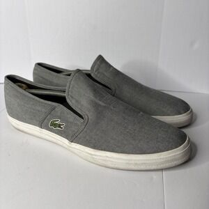 Lacoste Gazon Sport 216 Gray Canvas Slip On Sneakers Men's Casual Shoes Size 11
